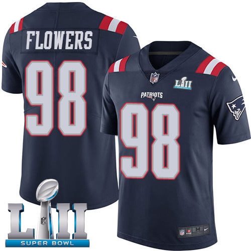 Nike Patriots #98 Trey Flowers Navy Blue Super Bowl LII Men's Stitched NFL Limited Rush Jersey